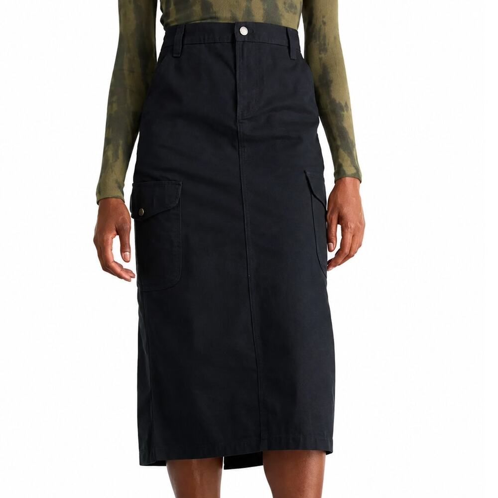 Dickies Duck Canvas Cargo Midi Skirt Black Utility Workwear Size 29 NWT Women
